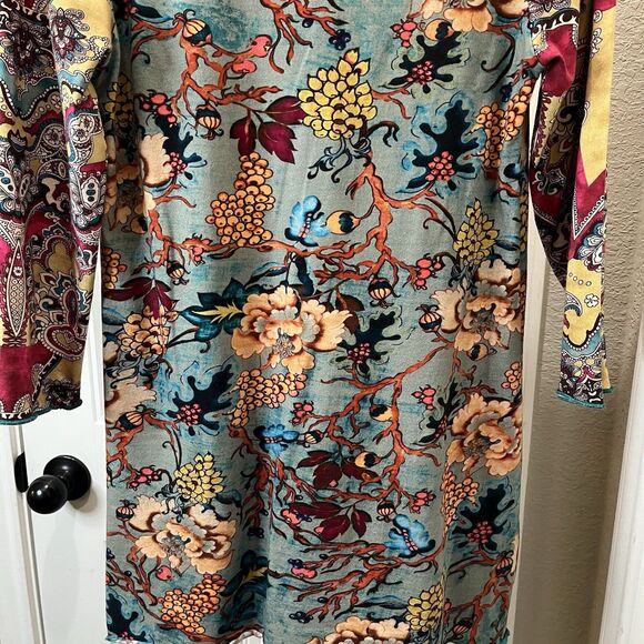 Parsley & Sage Floral Paisley Bright Colors 3/4 Sleeve Lettuce Trim Tunic Top S - Picture 9 of 11